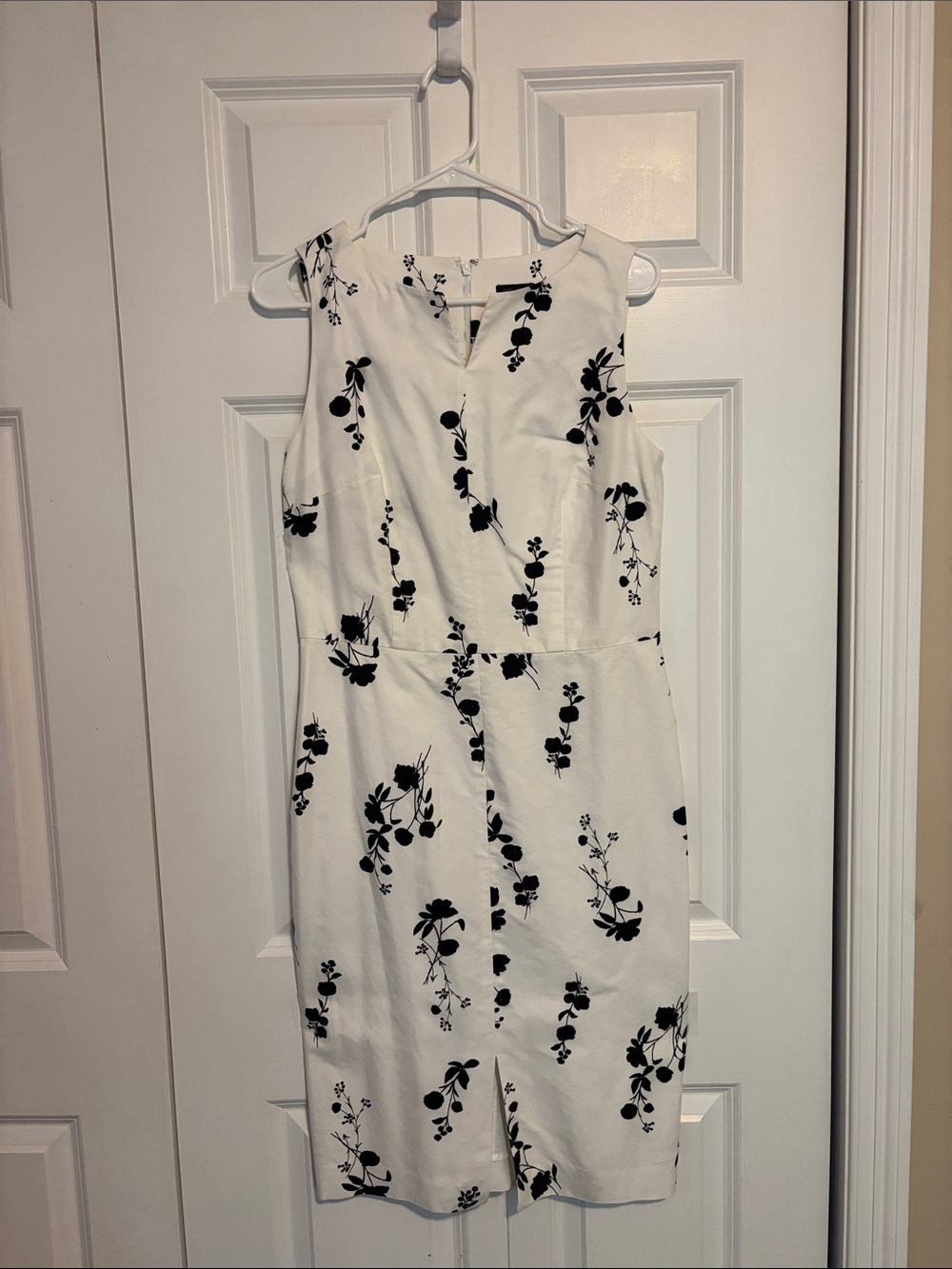 Ann Taylor White Midi Dress with Black Floral Print
